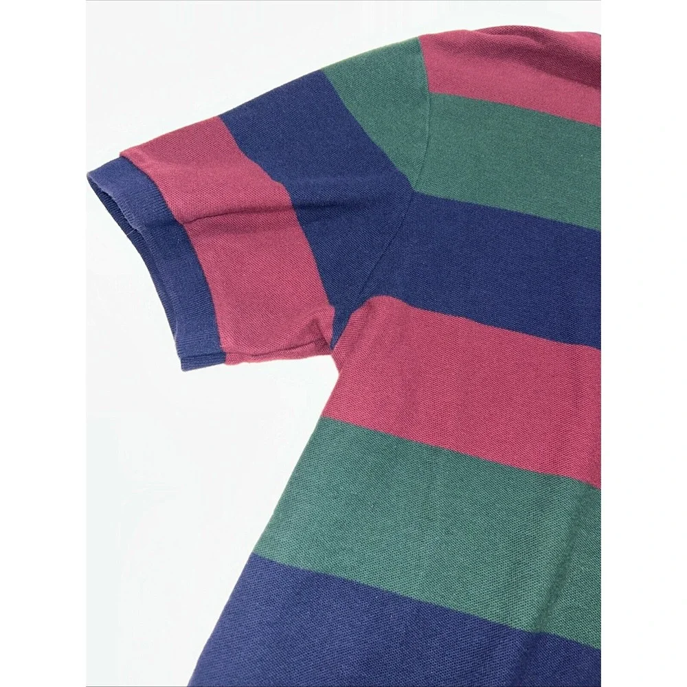Men's Large Vintage Lauren Ralph Lauren Burgundy Green‎ Navy Stripe Polo Shirt